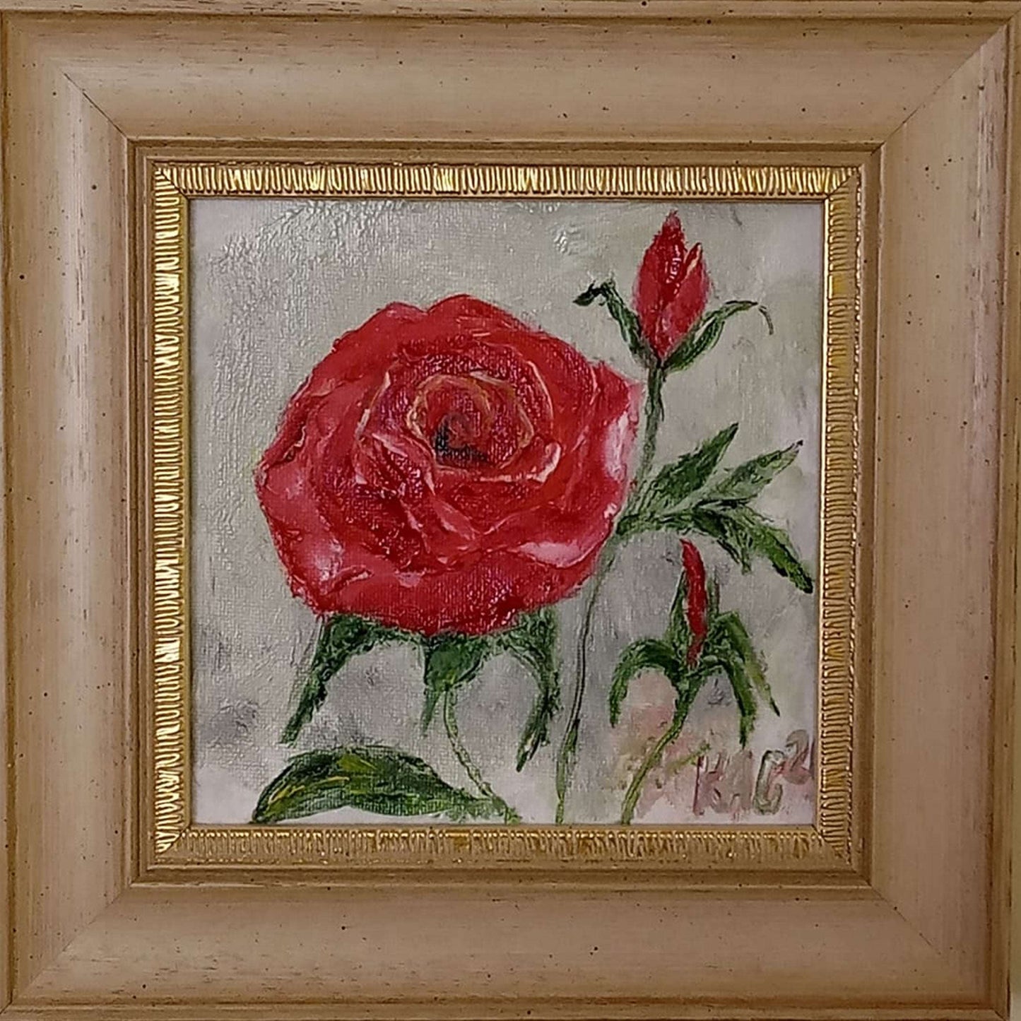 Oil Painting-Miniature -"Red Rose" -Summer Bloom-Regal Elegance-Original and Outstanding Work of Art