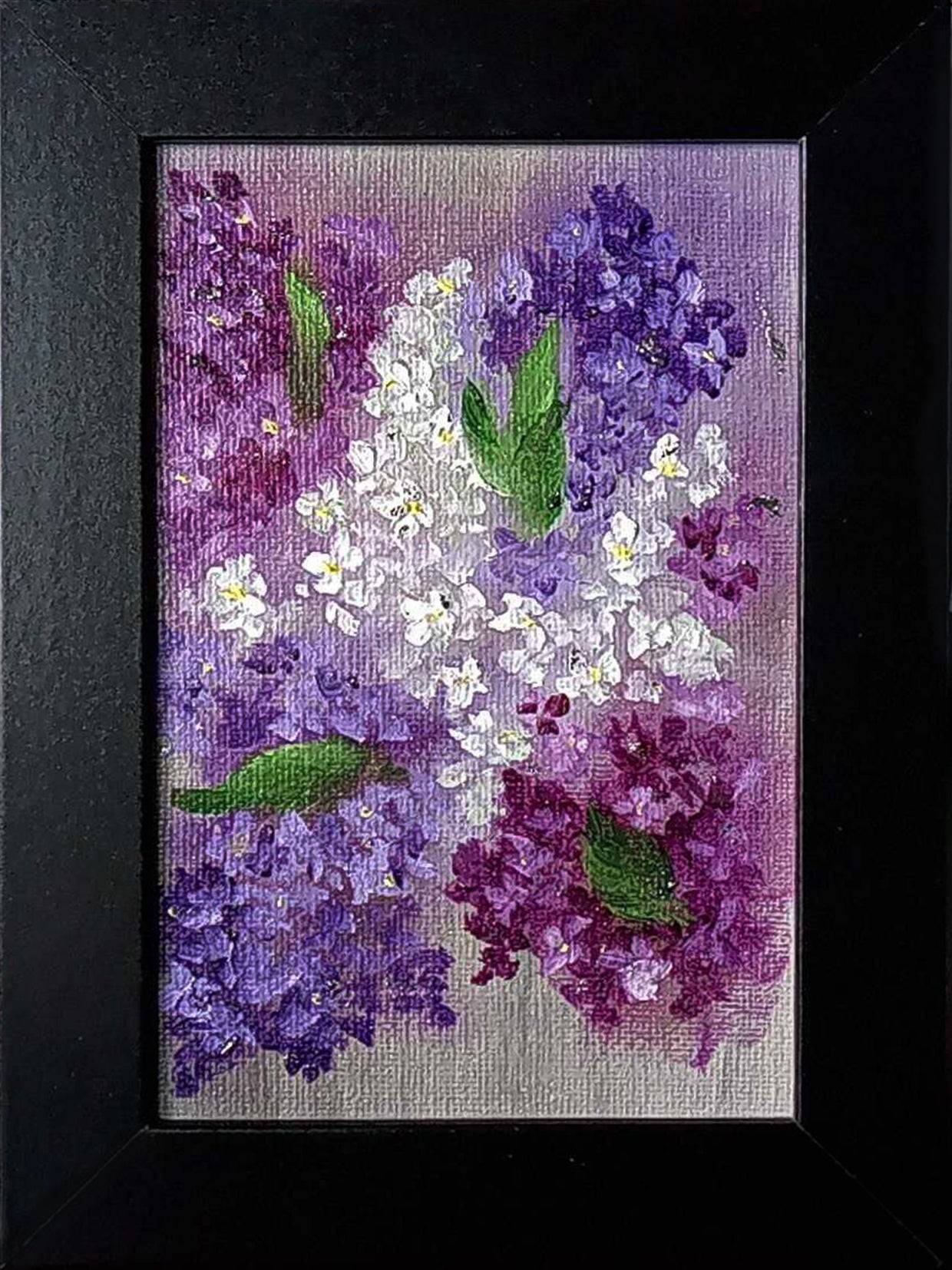 Lilacs - Miniature - Original and unique oil painting with gilding