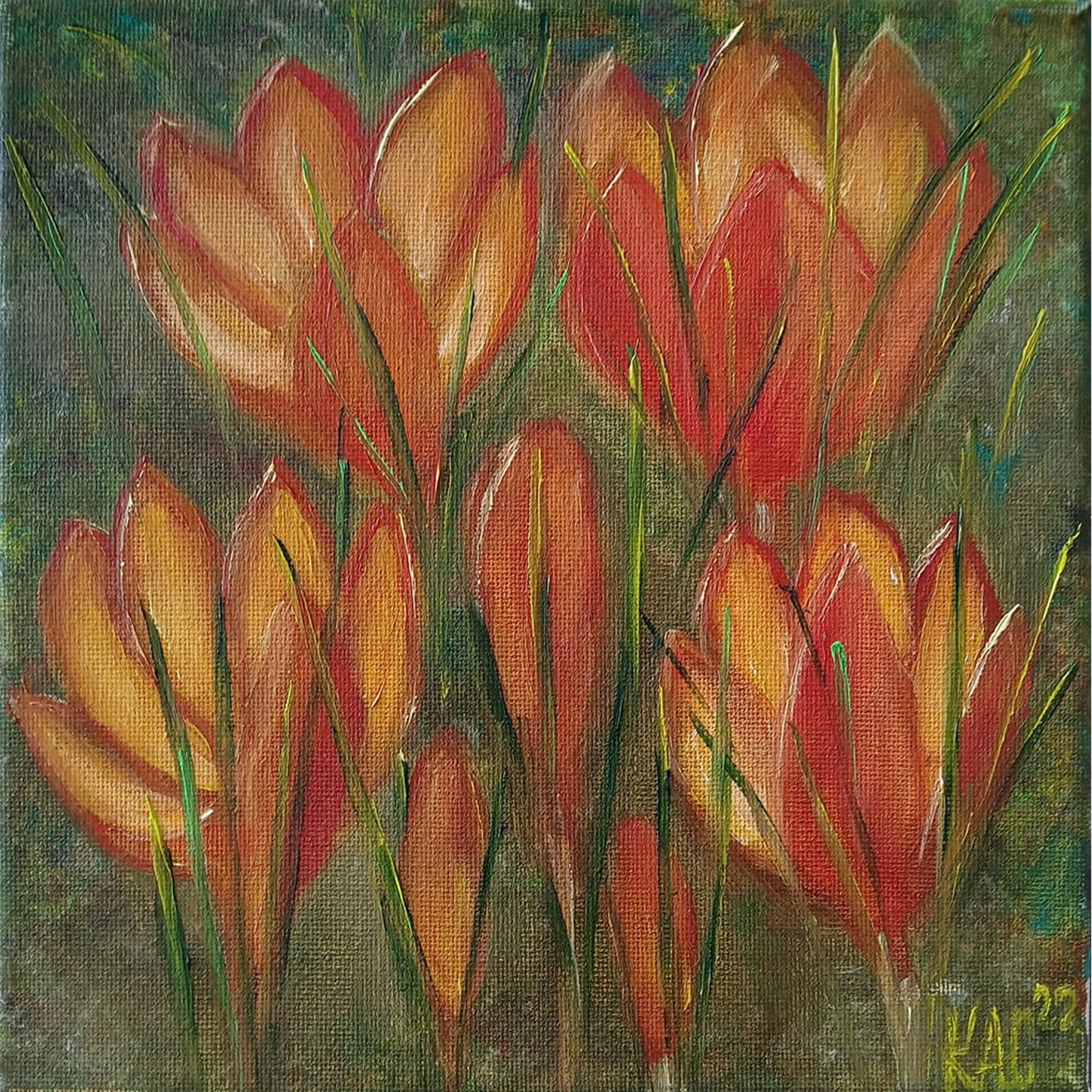 Crocuses-Spring-flowers-First-snow-yellow-orange-Vintage-miniature-original-painting-oil-bouquet-original-oil_paints-canvas-oil-unique-on_canvas-Art-Home-Decor-painting-paintings_for_sale-paintings_on_canvas-paintings_near_me