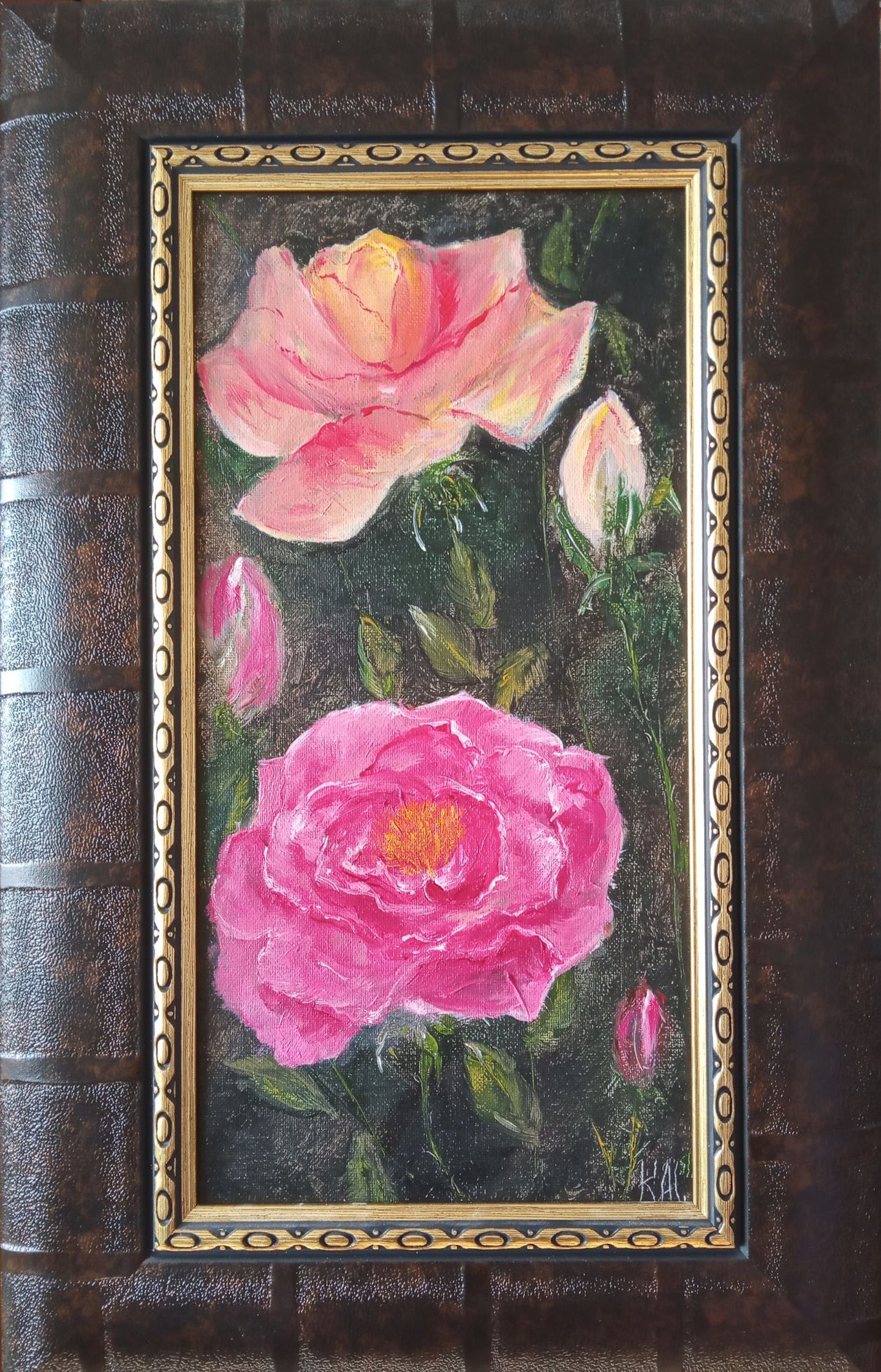 oil_painting-Pink_roses-pink-roses-Royal_colors-Original-Unique_painting-Vintage-Floral_artwork-retro-Fine_art-flower-flowers-roses-spring-pink-painting-oilpainting-oil-frame-handpainted-handmade-handdrawn