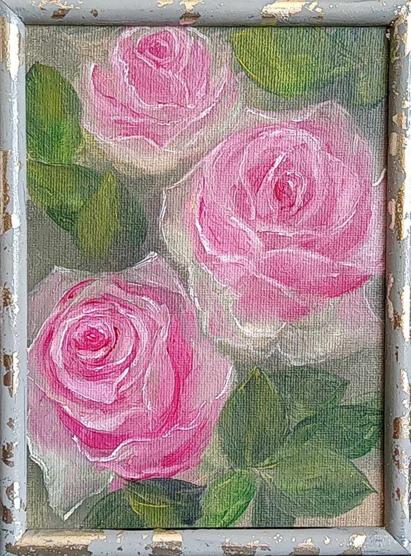 flowers-roses-spring-pink-picture-oil-painting-miniature-frame-vintage