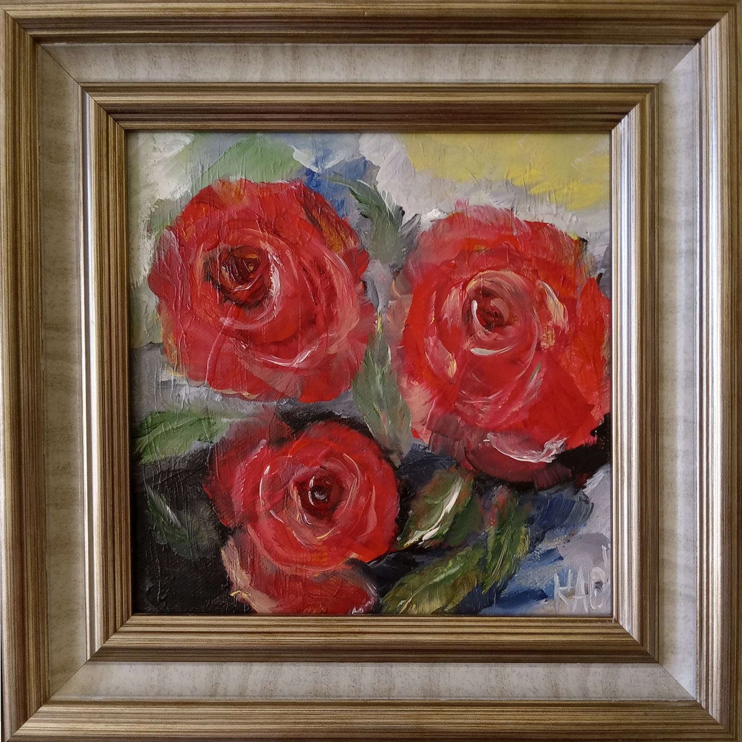 Three Red Roses - Original and unique oil painting on canvas