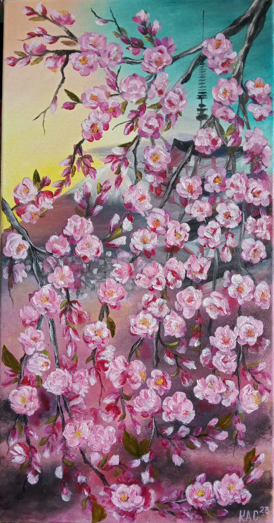 Spring Serenade in Pink- Sakura - Japanese Cherry Blossom - Original Oil Painting on Canvas