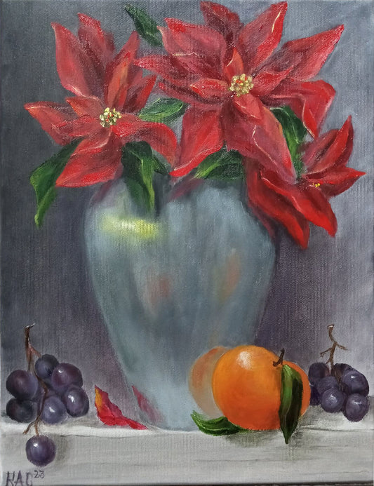 Christmas stars - Poinsettias- Christmas flowers - Original and unique oil painting on canvas