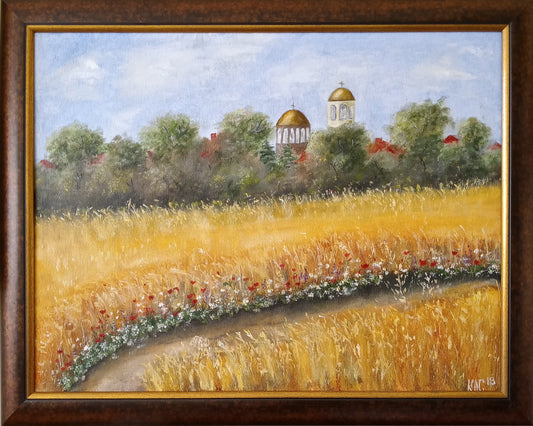 Before the Harvest- Originalп and unique oil painting on canvas - rural landscape
