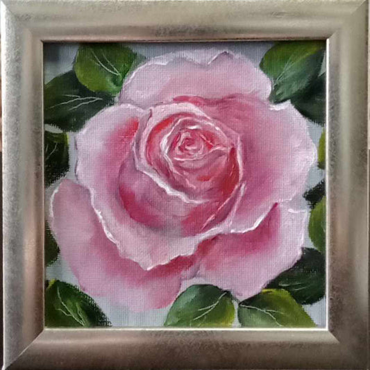 Beautiful-Pink-Rose-Miniature-Original-Original-Hand-Painted-Oil-Painting-still-life-on-canvas-for-sale-by-artist-Красимира_Сталева-КАС-Krasimira_Staleva-artist-художник