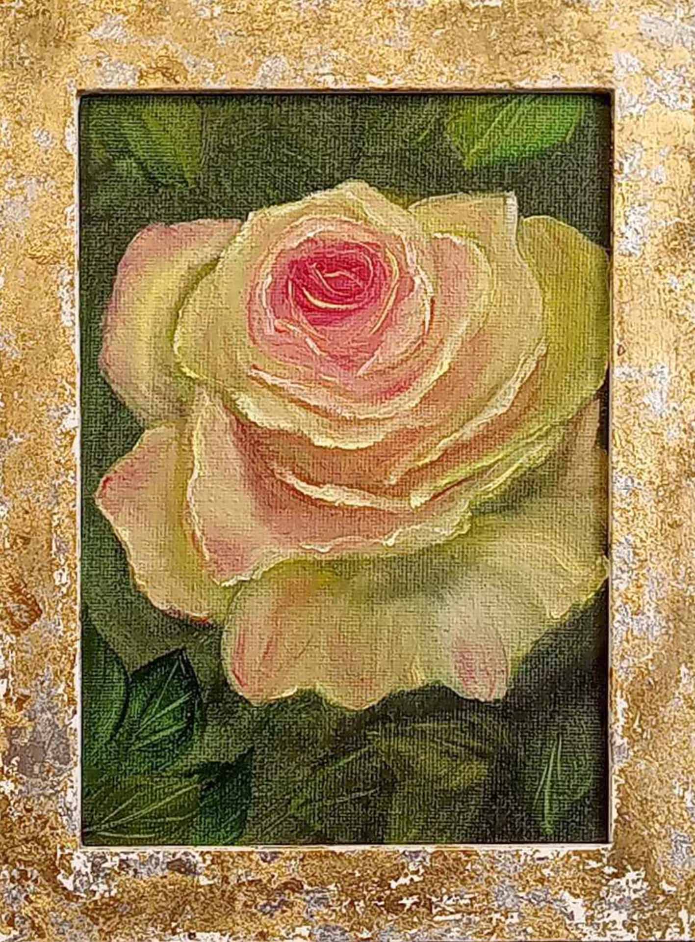 Beautiful-Yellow-Rose-Miniature-Original-Original-Hand-Painted-Oil-Painting-still-life-on-canvas-for-sale-by-artist-Красимира_Сталева-КАС-Krasimira_Staleva-artist-художник