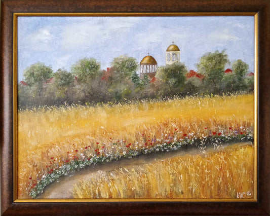 Before-Harvesters-Hand-Harvesting-Summer-Landscape-Harvest-Wheat-Village-life-Wheatfield-Family-work-Original-Hand-Painted-Oil-Painting-still-life-on-canvas-for sale-by-artist