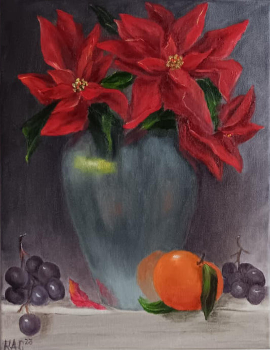 Christmas_stars-Poinsettias-Christmas_flowers-oil_painting-Красимира_Сталева-КАС-Krasimira_Staleva-artist-художник