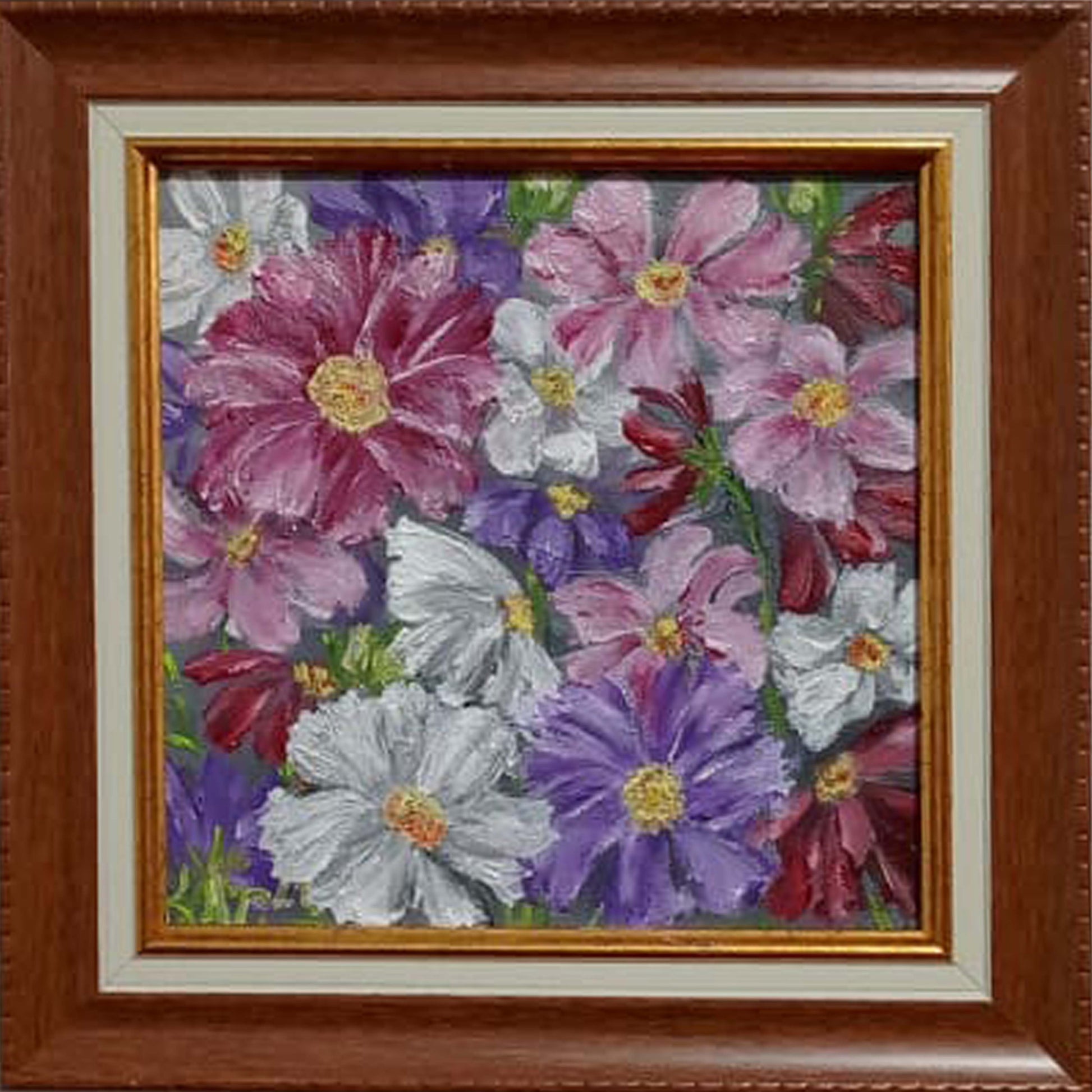 Cosmos-flowers -Summer-flowers-Original-and-unique-oil-painting-on-frame