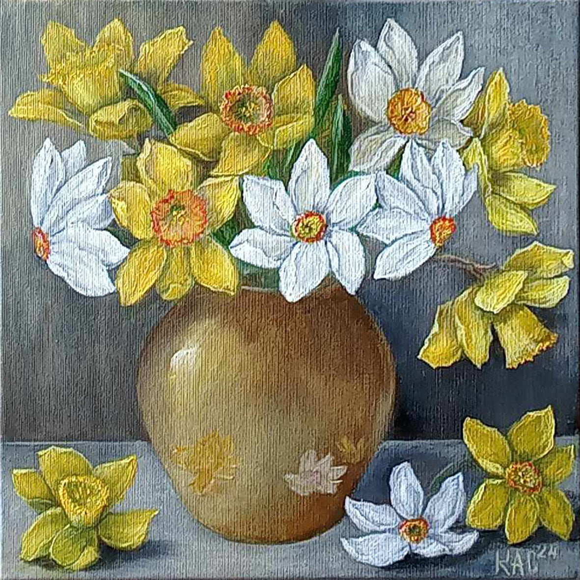 Daffodils-flowers-Spring-white-Still_life-yellow-gold-vase-Vintage-Christmas-Sale-Merry-Christmas-narcissus-Красимира_Сталева-КАС-Krasimira_Staleva-artist-художник
