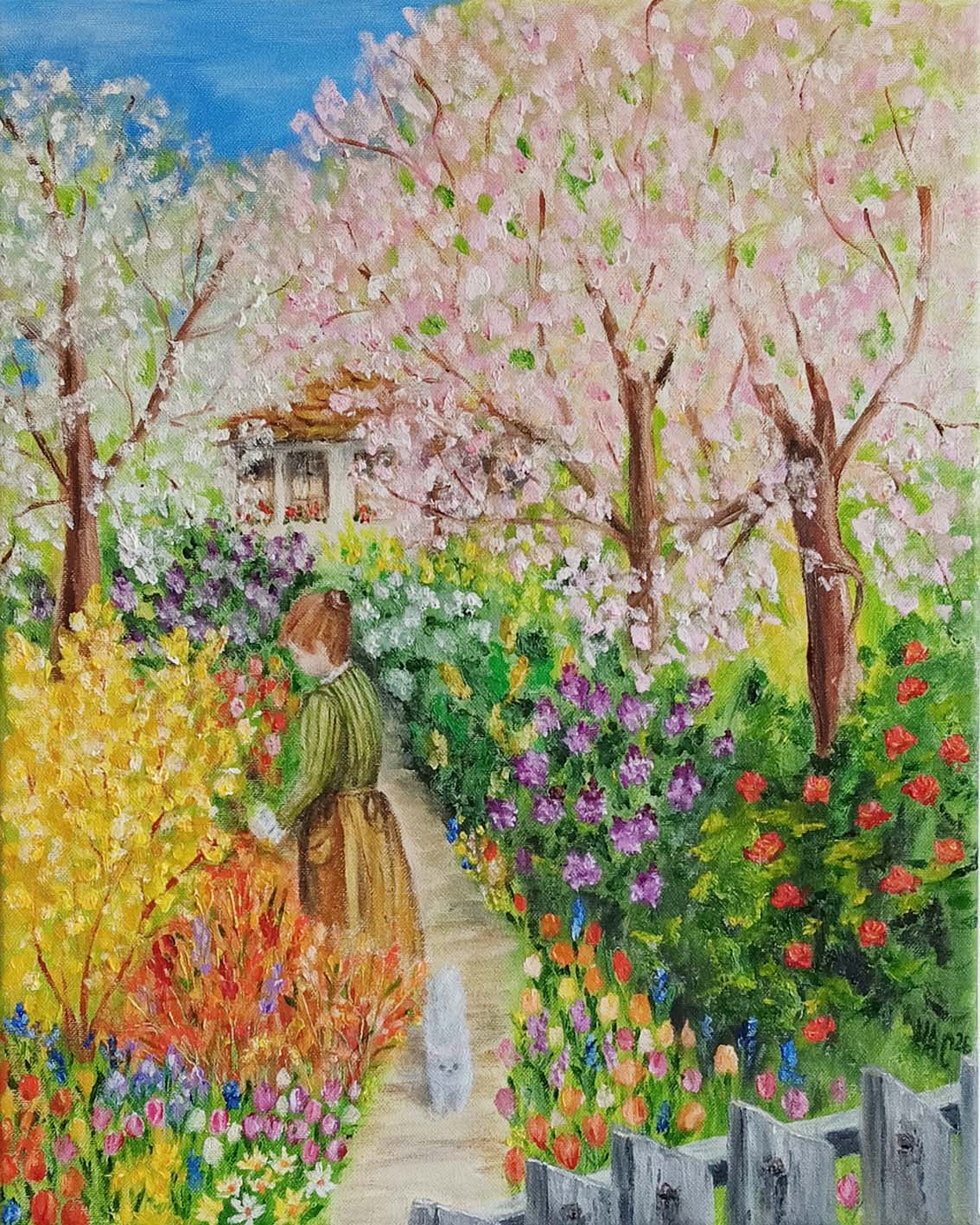 Original oil painting on canvas titled "Everything is Spring", depicting a vibrant and harmonious spring landscape with fresh, colorful seasonal scenery.