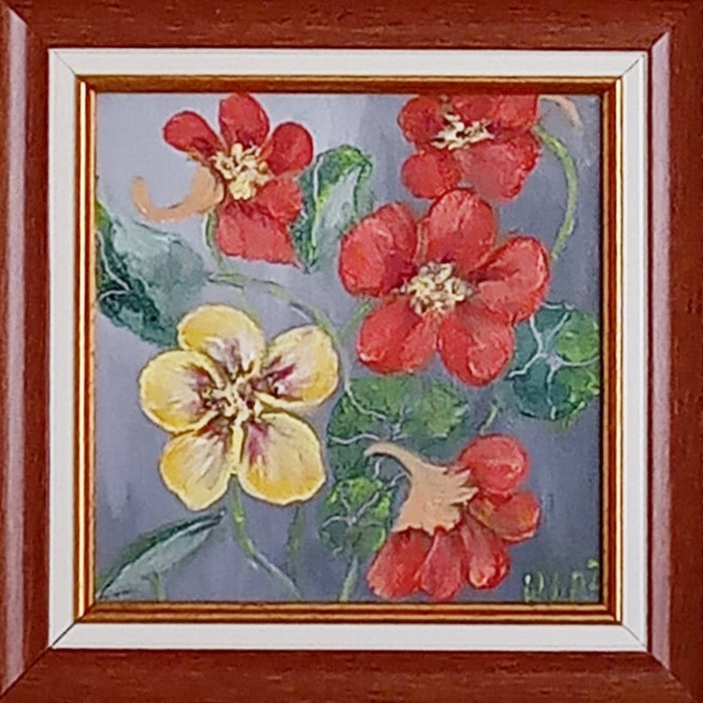 Nasturtium-flowers-Miniature-Original-oil-painting-on-canvas-on-frame