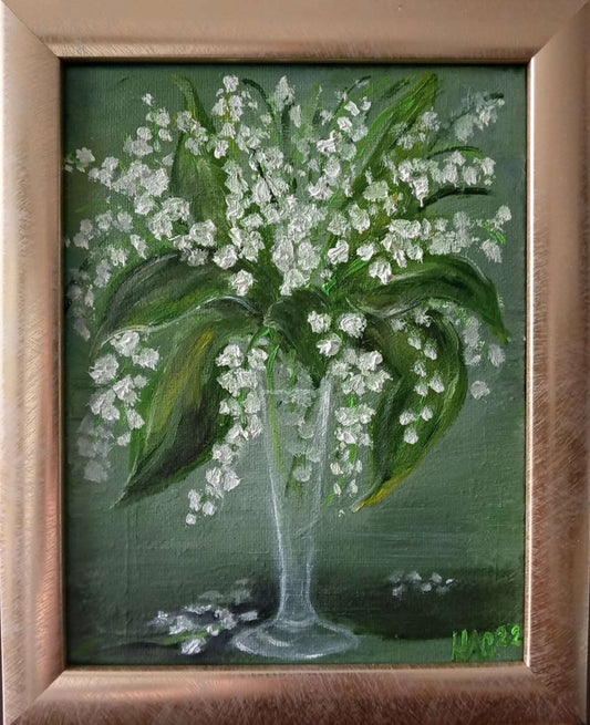 Lily of the Valley - "Lady's Tear" - Flowers - Original and Unique Oil Painting - Vintage