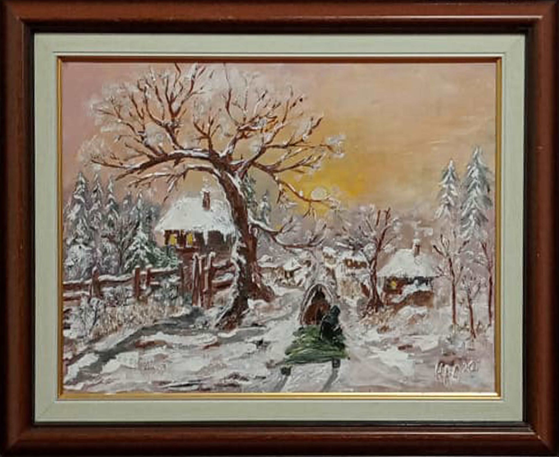 Winter_Walk-Snowy-Village-Winter_Sunset-Picturesque_Village-Snow-House-Sleigh-Winter-Winter_Landscape-soft_snow-fluffy_snow-painting-oil_paints-canvas-handpainted-Krasimira_Staleva-Красимира_Сталева-КАС