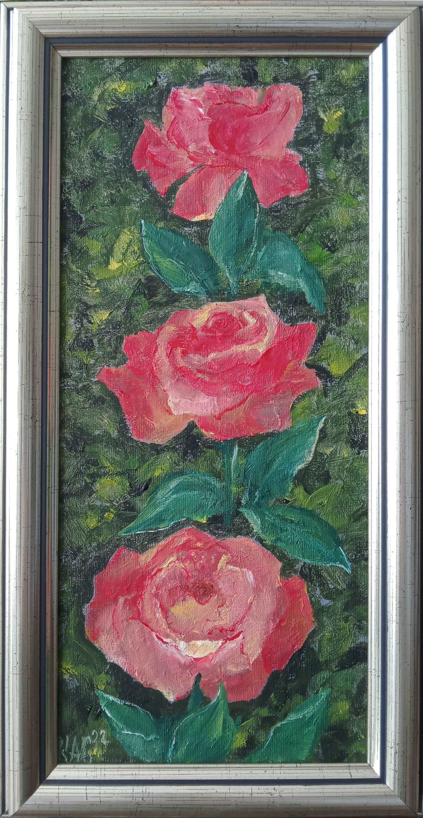 Original and unique oil painting - "Red Roses" - floral elegance