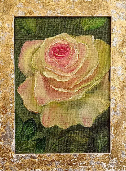 A Beautiful Yellow Rose - Miniature - Original and unique oil painting