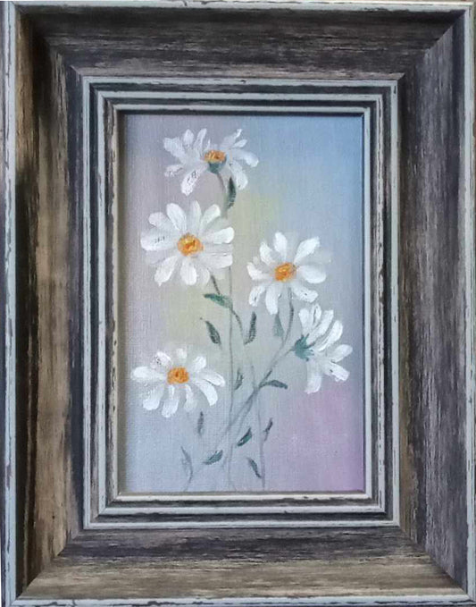 Daisies - Miniature - Original and unique oil painting with gilding