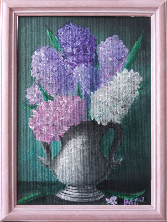 Hyacinths - Vase with hyacinths - Spring flowers - Still life - Original and unique oil painting on canvas